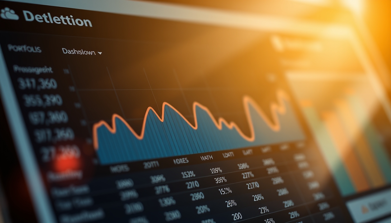 Dashboard de investimentos com gráfico de portfolio em estilo editorial