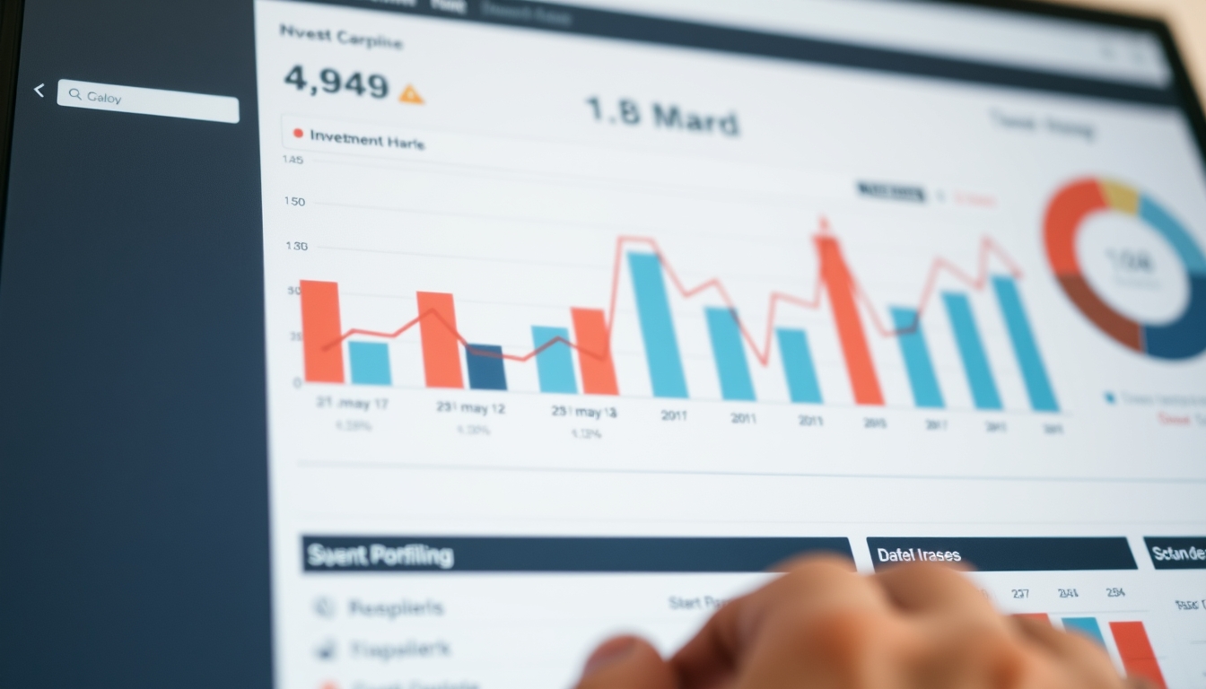 Dashboard de investimentos com gráfico de portfolio em estilo editorial