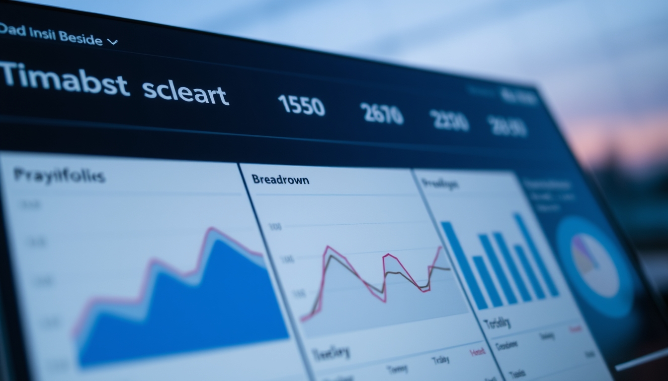 Dashboard de investimentos com gráfico de portfolio em estilo editorial