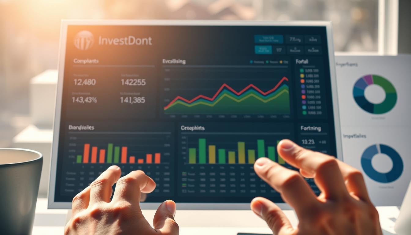 Dashboard de investimentos com gráfico de portfolio em estilo editorial