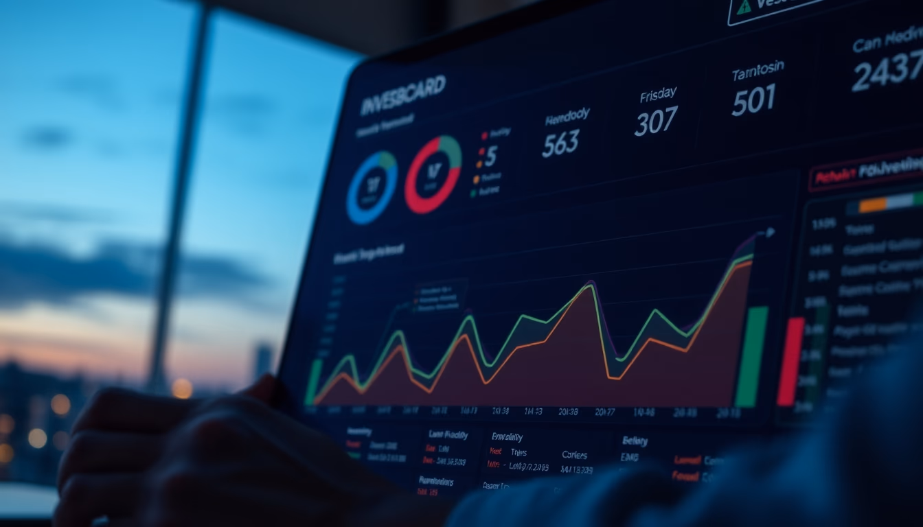 investment dashboard with portfolio breakdown chart in editorial style