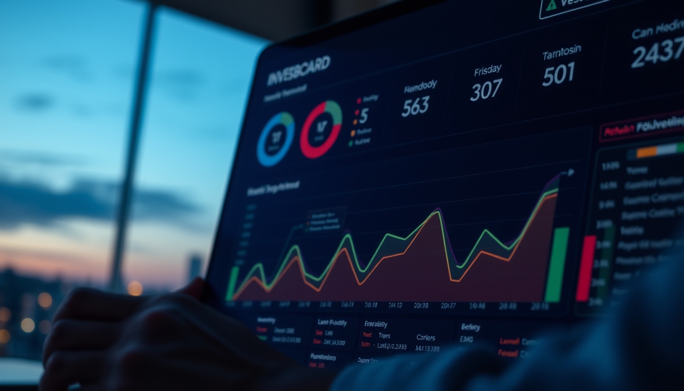 Dashboard de investimentos com gráfico de portfolio em estilo editorial