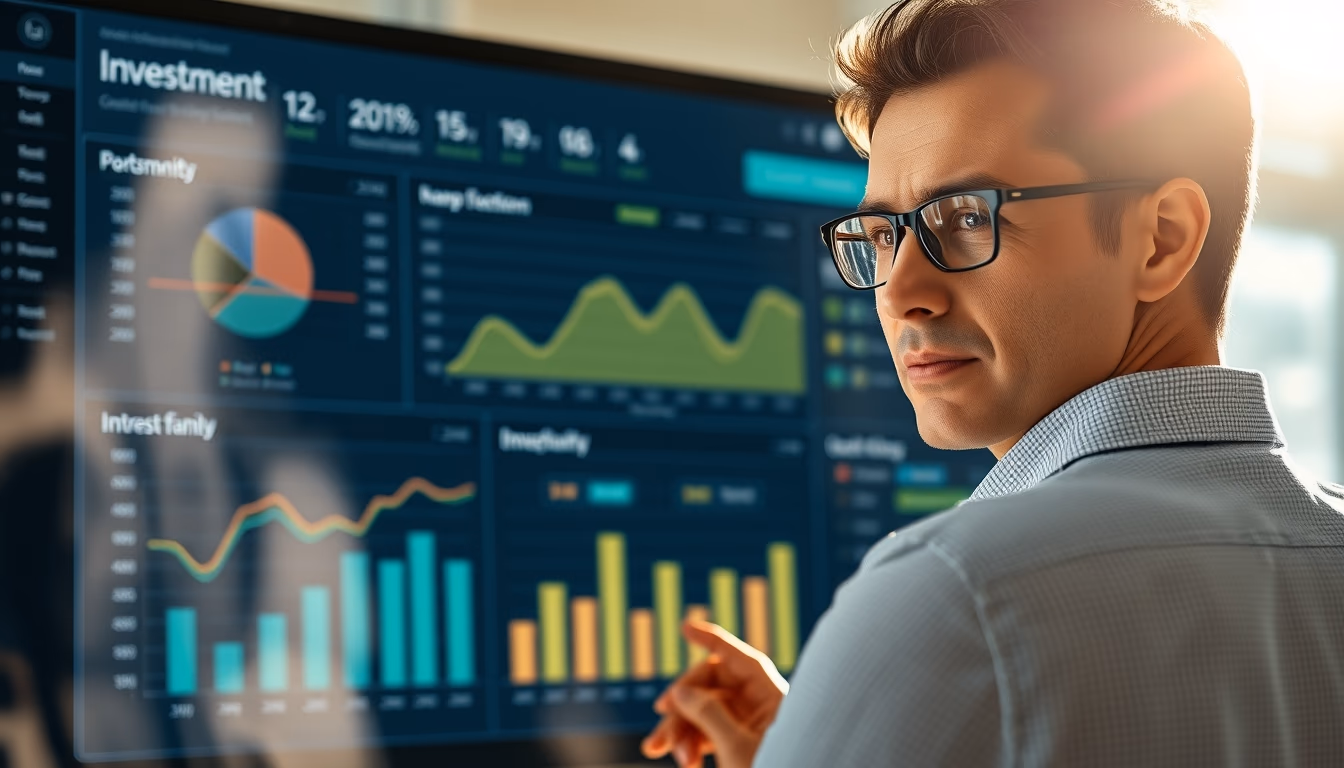 investment dashboard with portfolio breakdown chart in editorial style