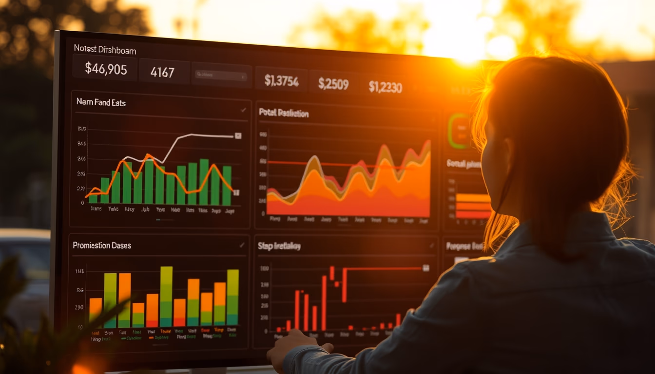 Dashboard de investimentos com gráfico de portfolio em estilo editorial
