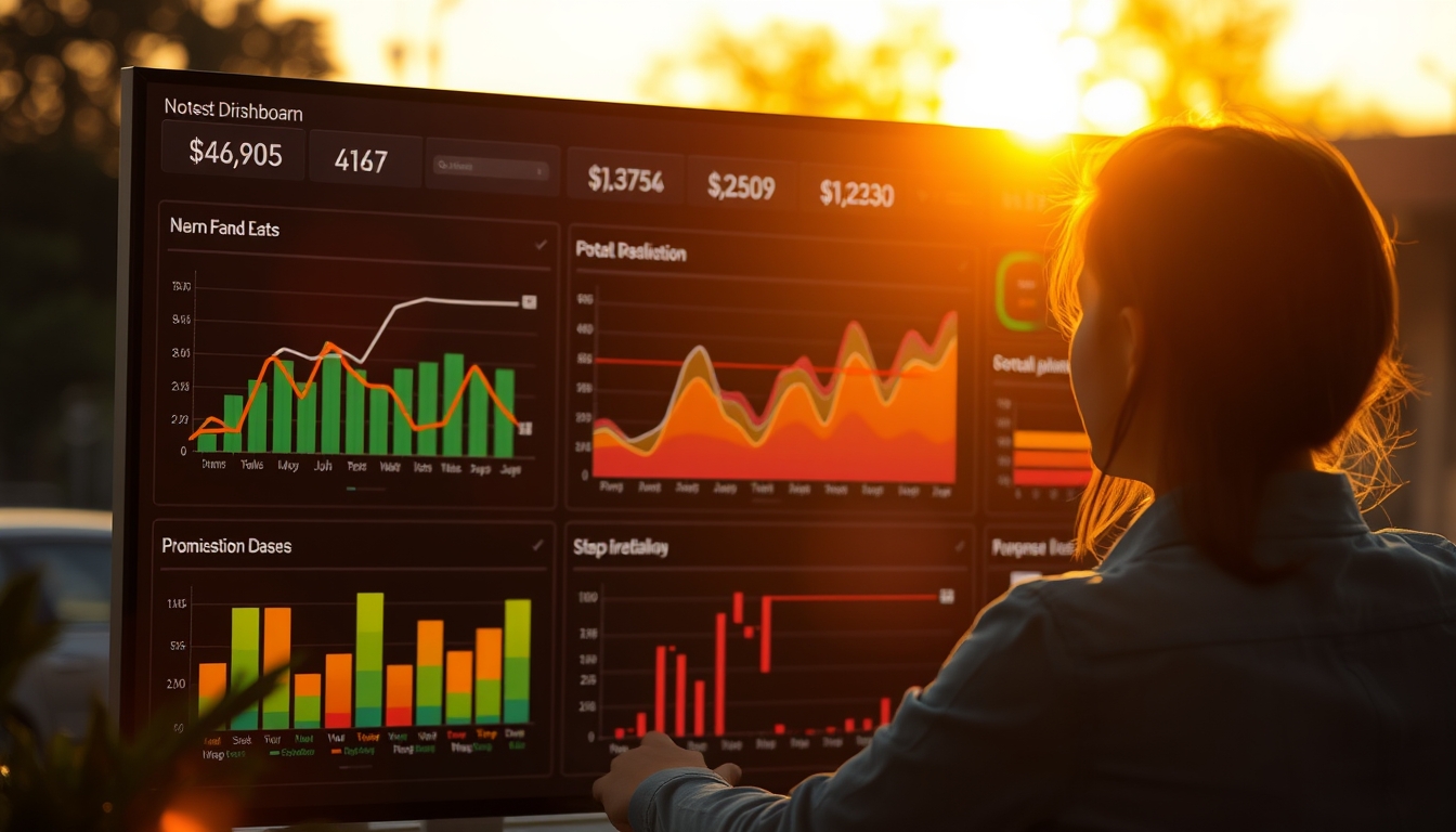 Dashboard de investimentos com gráfico de portfolio em estilo editorial