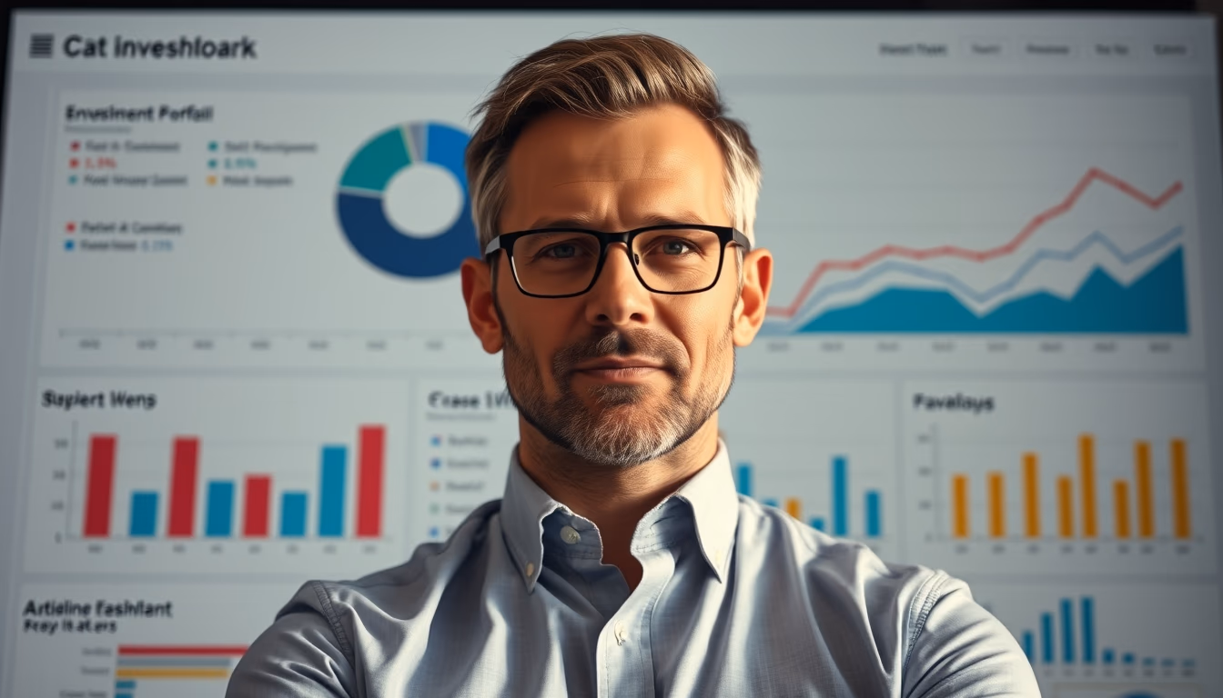 investment dashboard with portfolio breakdown chart in editorial style