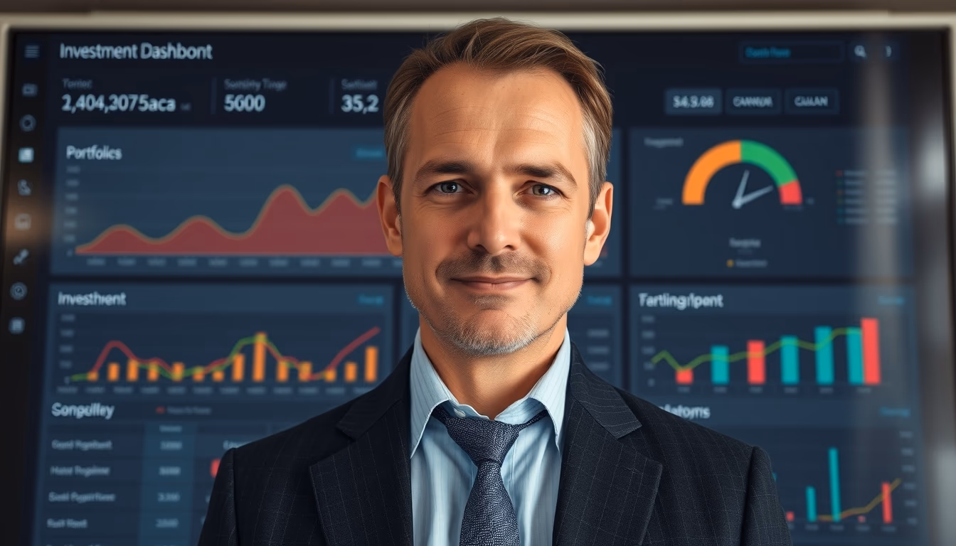 investment dashboard with portfolio breakdown chart in editorial style