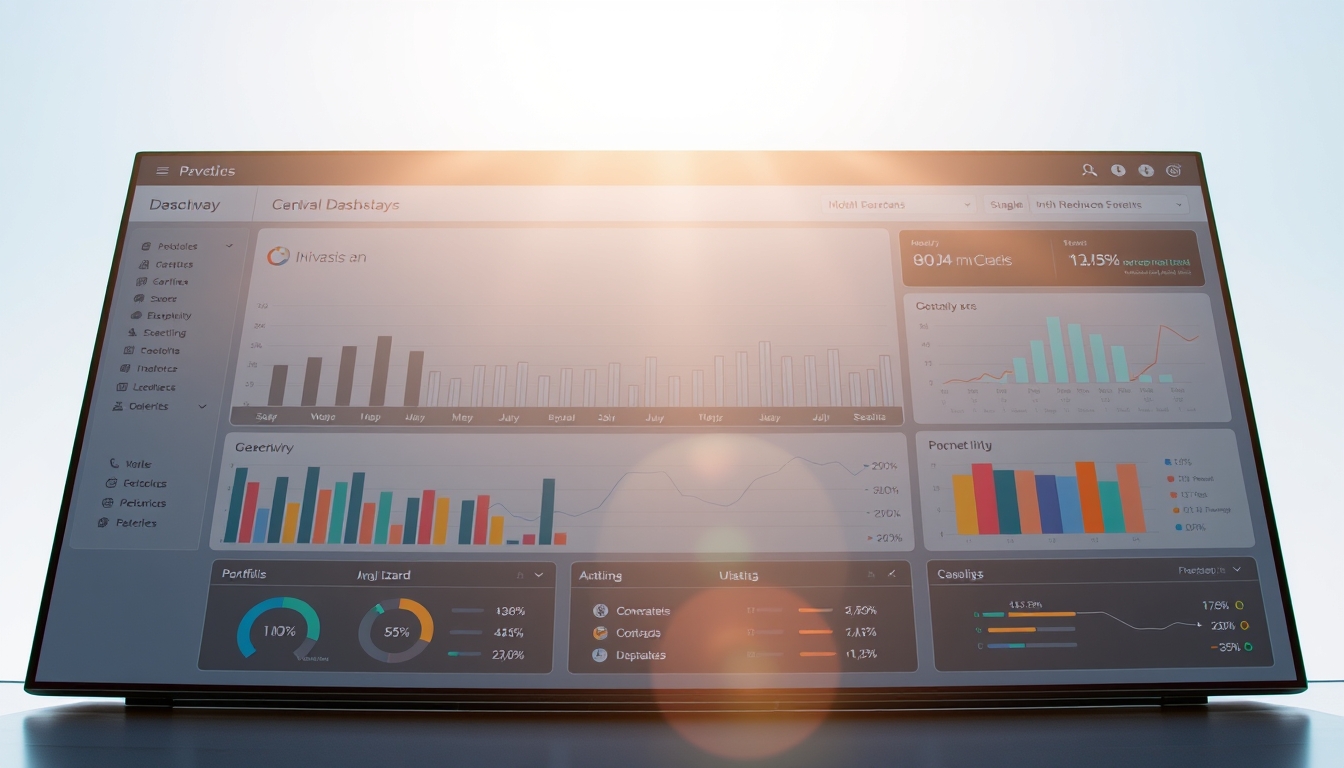 Dashboard de investimentos com gráfico de portfolio em estilo editorial