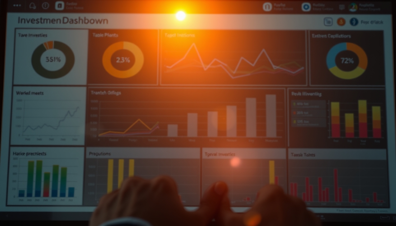Dashboard de investimentos com gráfico de portfolio em estilo editorial