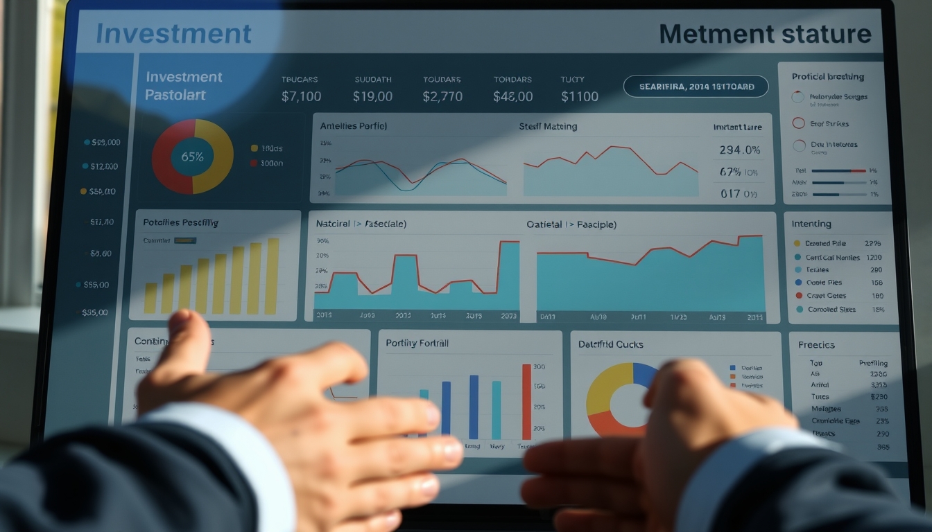 Dashboard de investimentos com gráfico de portfolio em estilo editorial