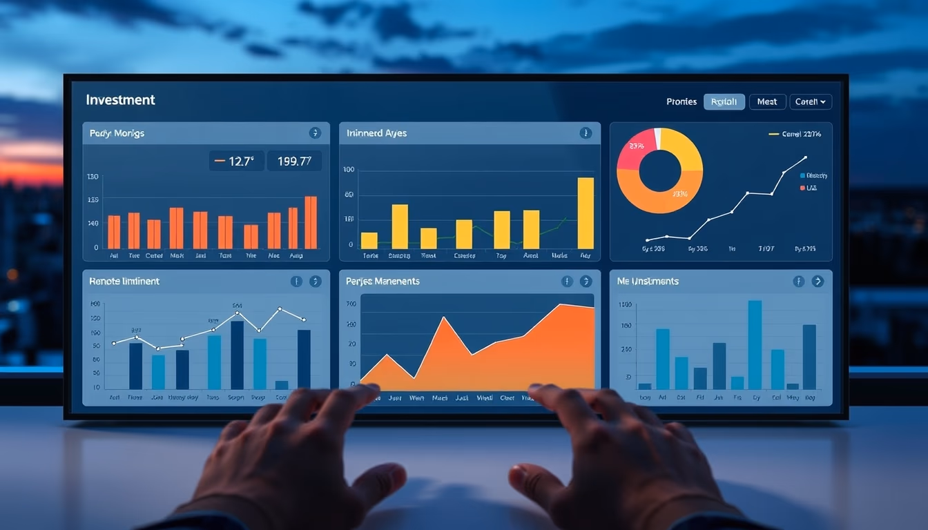 Dashboard de investimentos com gráfico de portfolio em estilo editorial