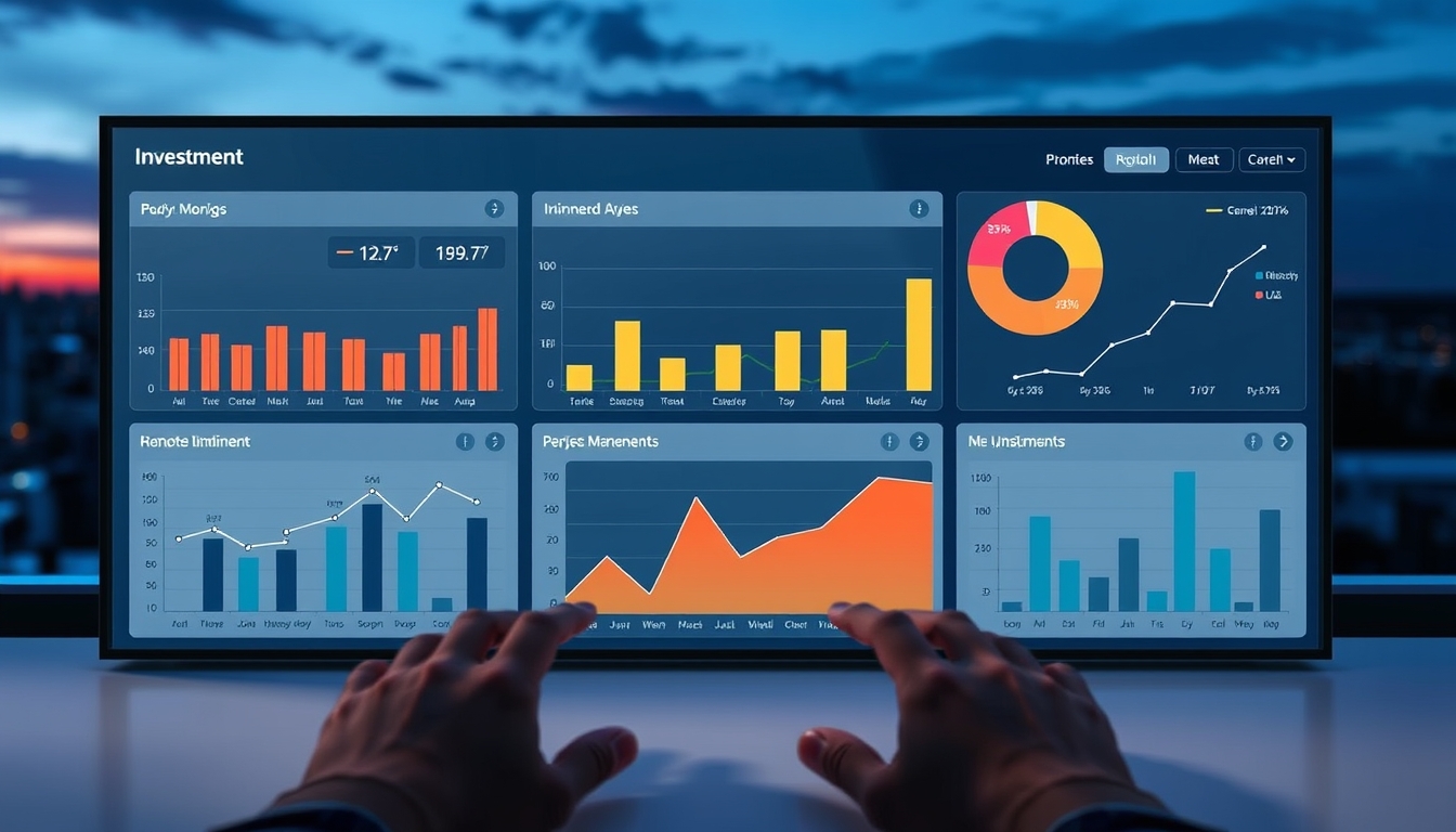 Dashboard de investimentos com gráfico de portfolio em estilo editorial