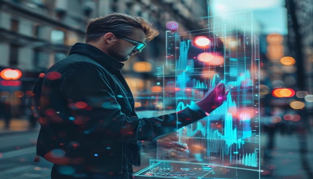 Investment portfolio chart hologram em estilo editorial