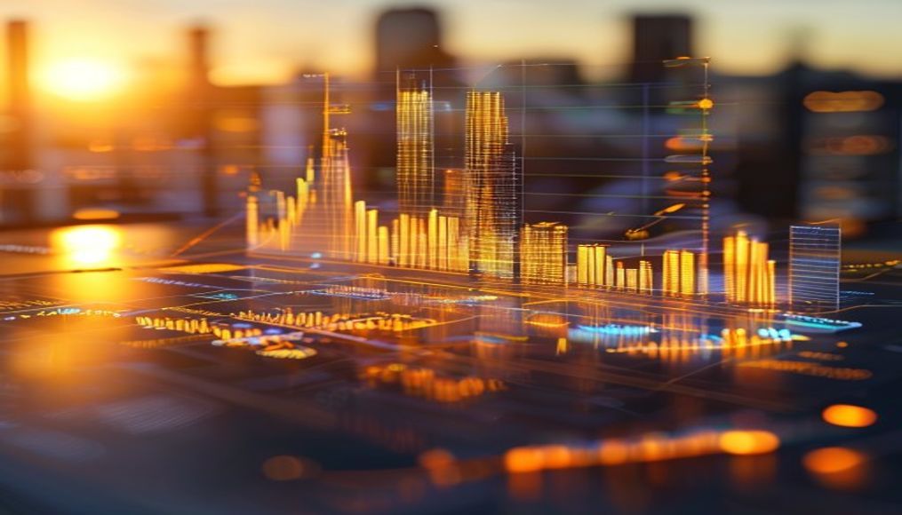 Investment portfolio chart hologram em estilo editorial