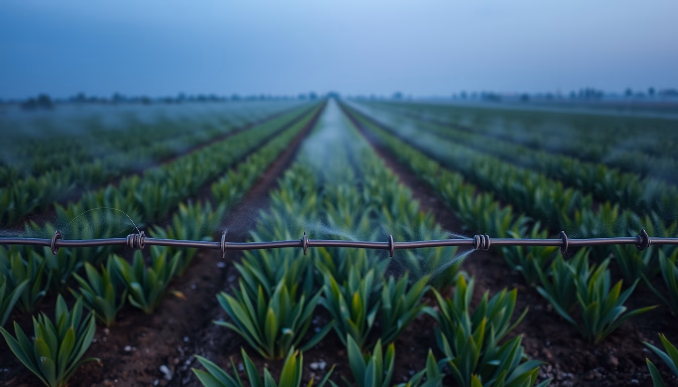 irrigation drip system in editorial style