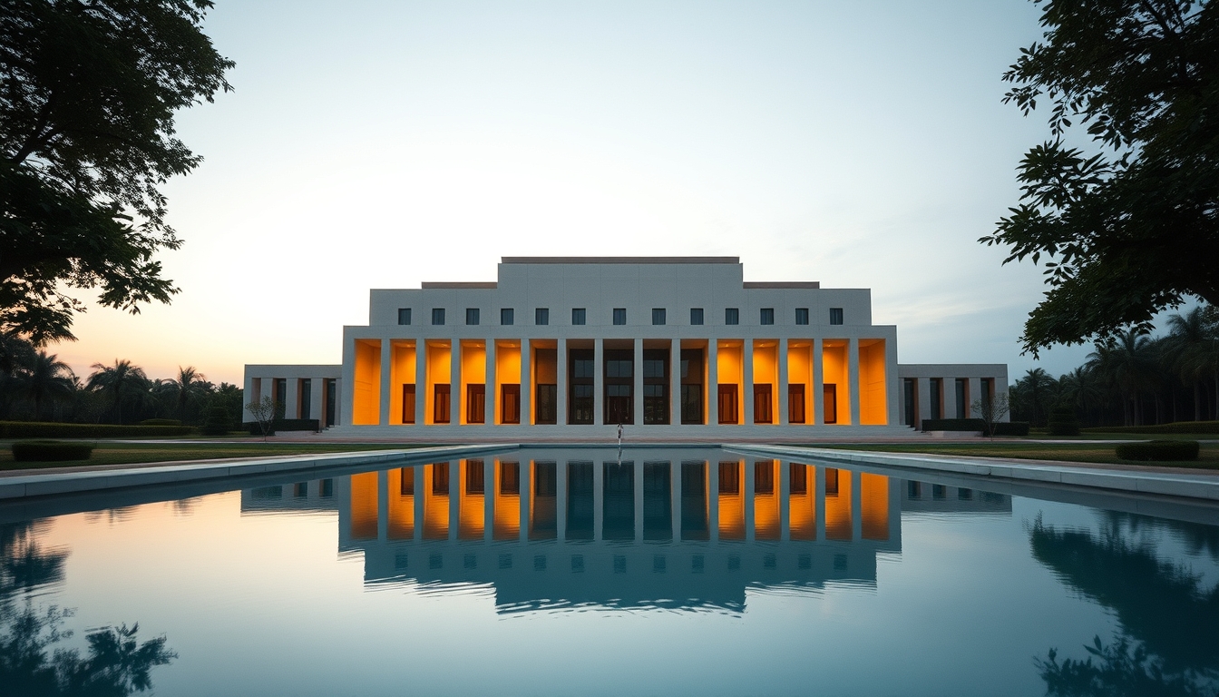 Itamaraty Palace modernist exterior with reflecting pool in Brasília em estilo editorial