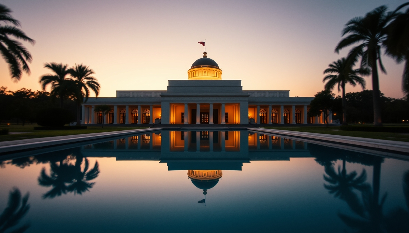Itamaraty Palace modernist exterior with reflecting pool in Brasília em estilo editorial