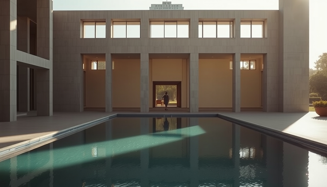 Itamaraty Palace modernist exterior with reflecting pool in Brasília em estilo editorial
