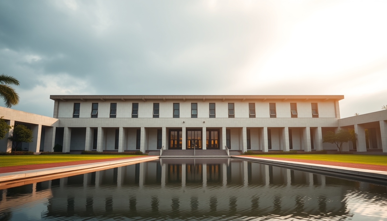 Itamaraty Palace modernist exterior with reflecting pool in Brasília em estilo editorial