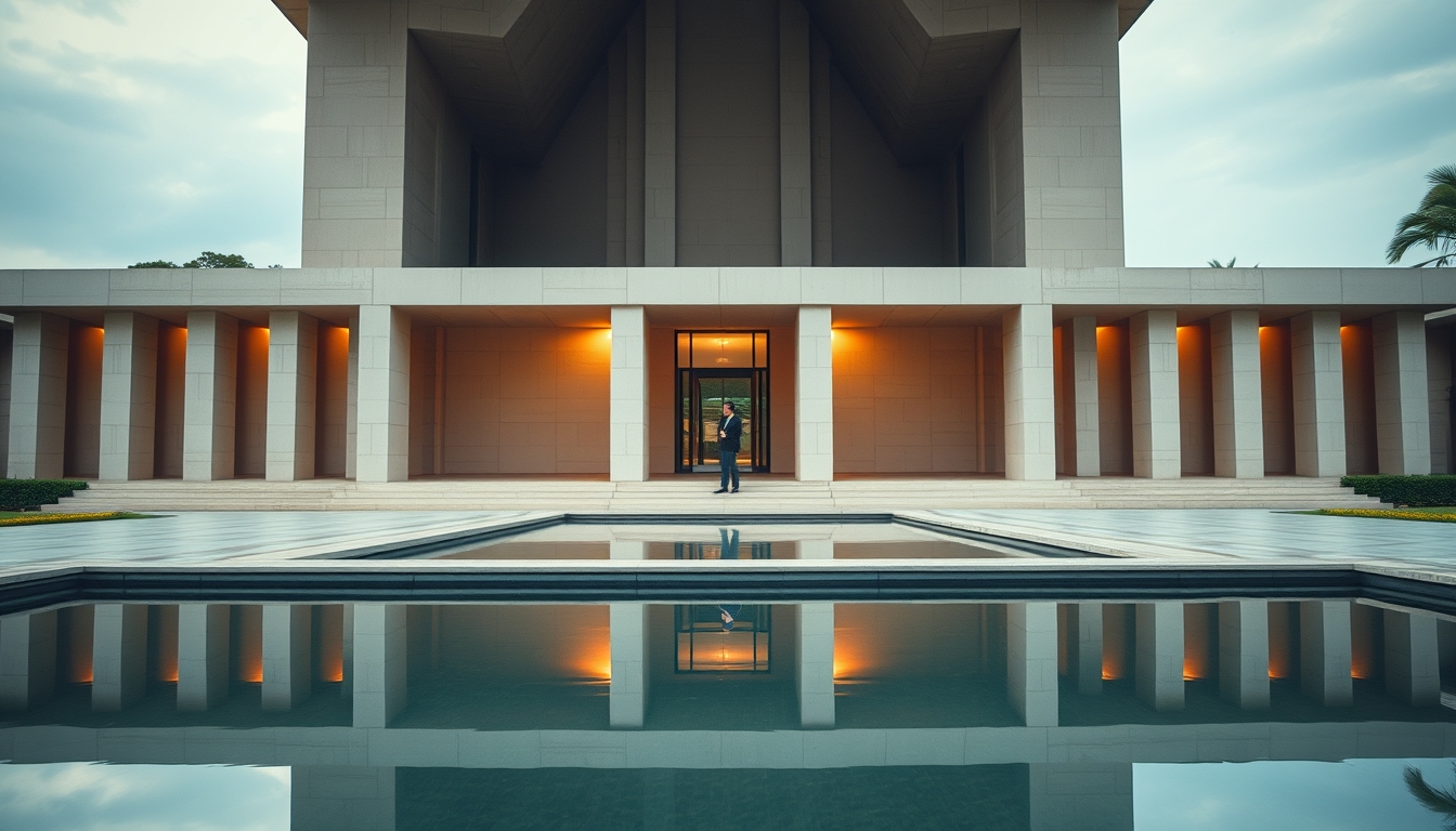 Itamaraty Palace modernist exterior with reflecting pool in Brasília em estilo editorial