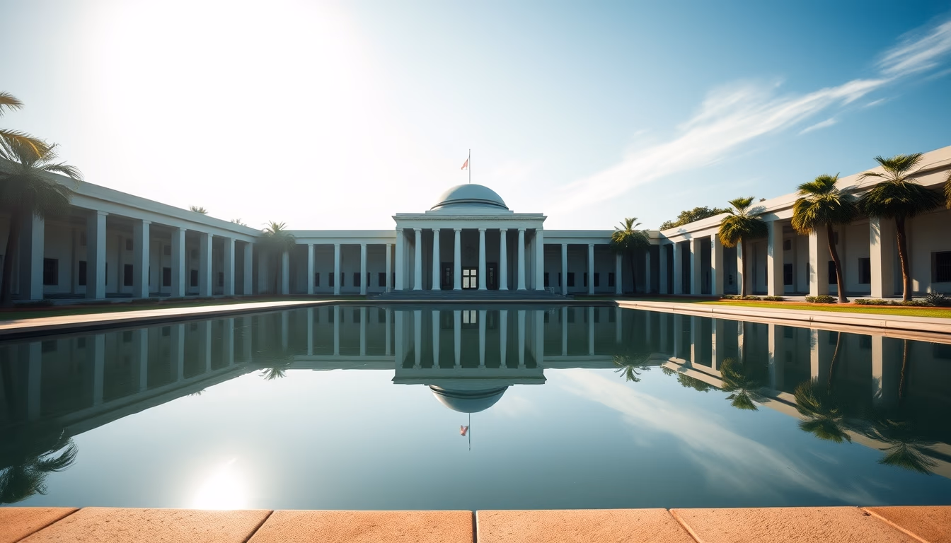 Itamaraty Palace modernist exterior with reflecting pool in Brasília em estilo editorial