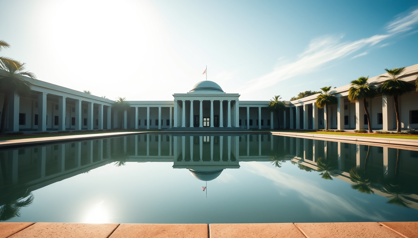 Itamaraty Palace modernist exterior with reflecting pool in Brasília em estilo editorial