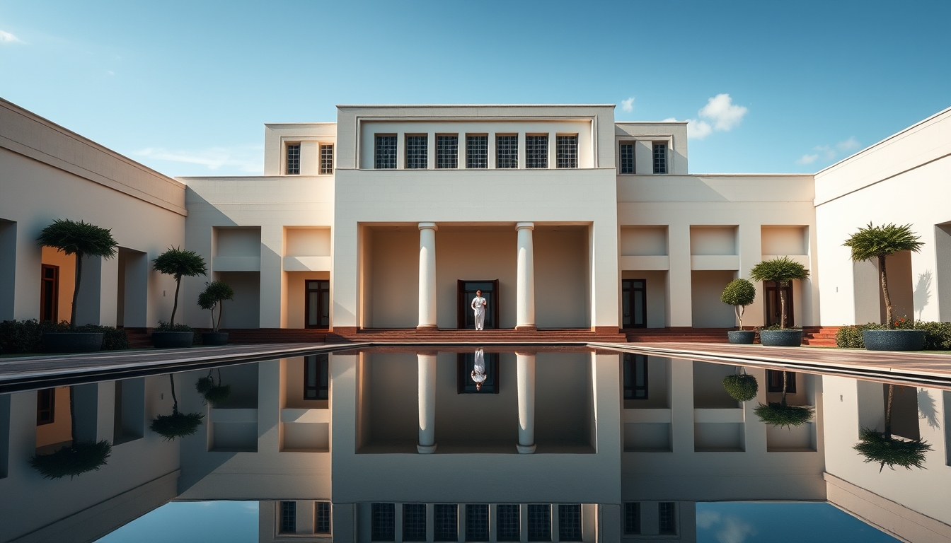 Itamaraty Palace modernist exterior with reflecting pool in Brasília em estilo editorial