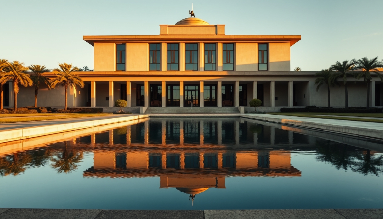 Itamaraty Palace modernist exterior with reflecting pool in Brasília em estilo editorial