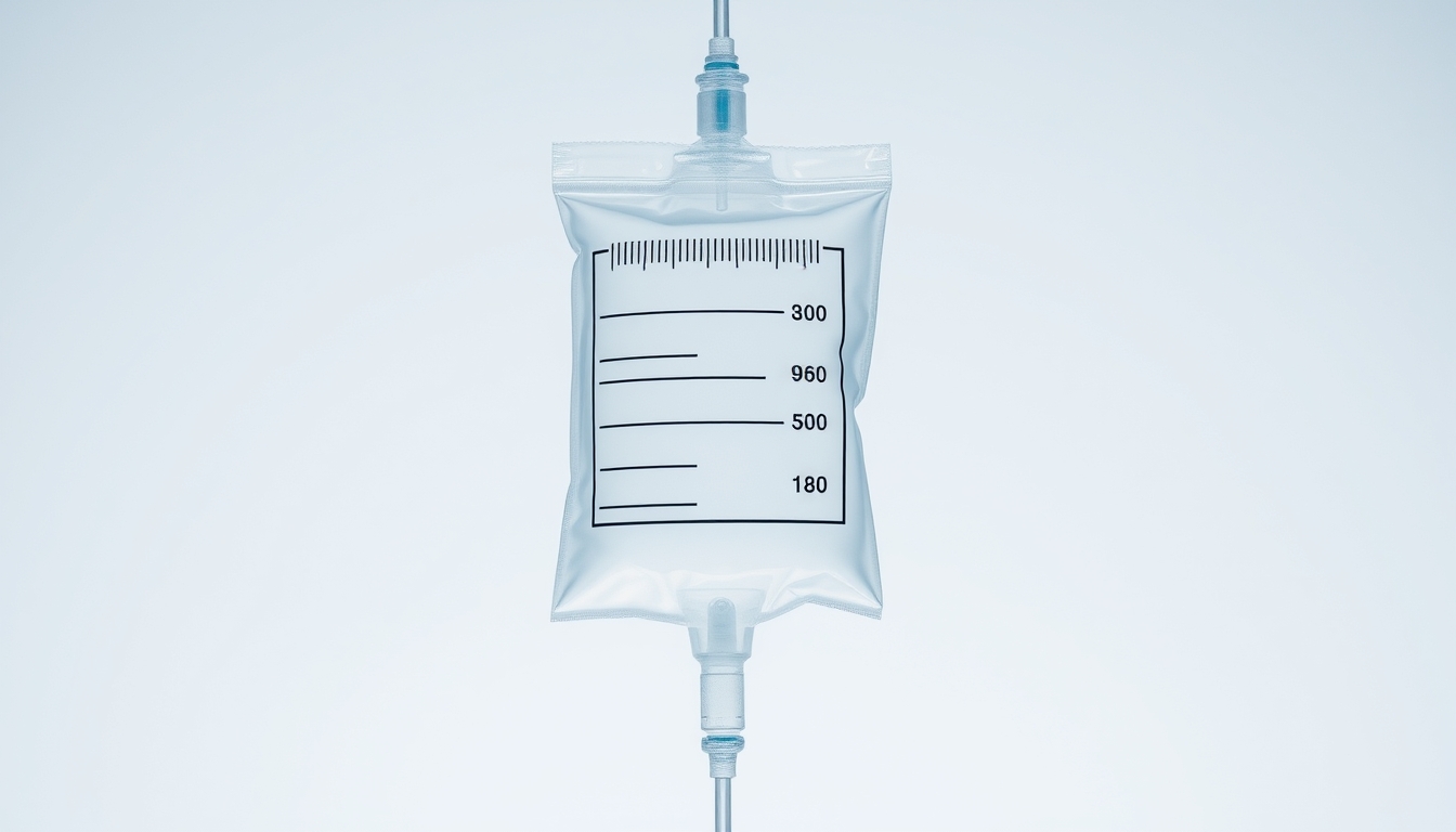 iv drip bag close-up sterile in editorial style