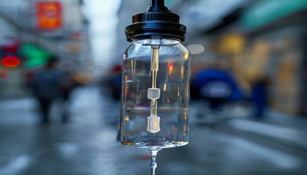 iv drip bag close-up sterile in editorial style