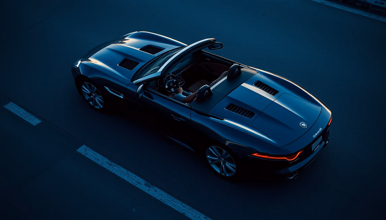 jaguar e-type roadster in editorial style