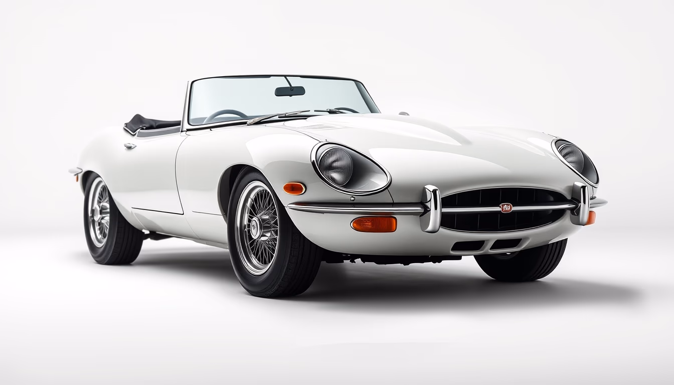 jaguar e-type roadster in editorial style