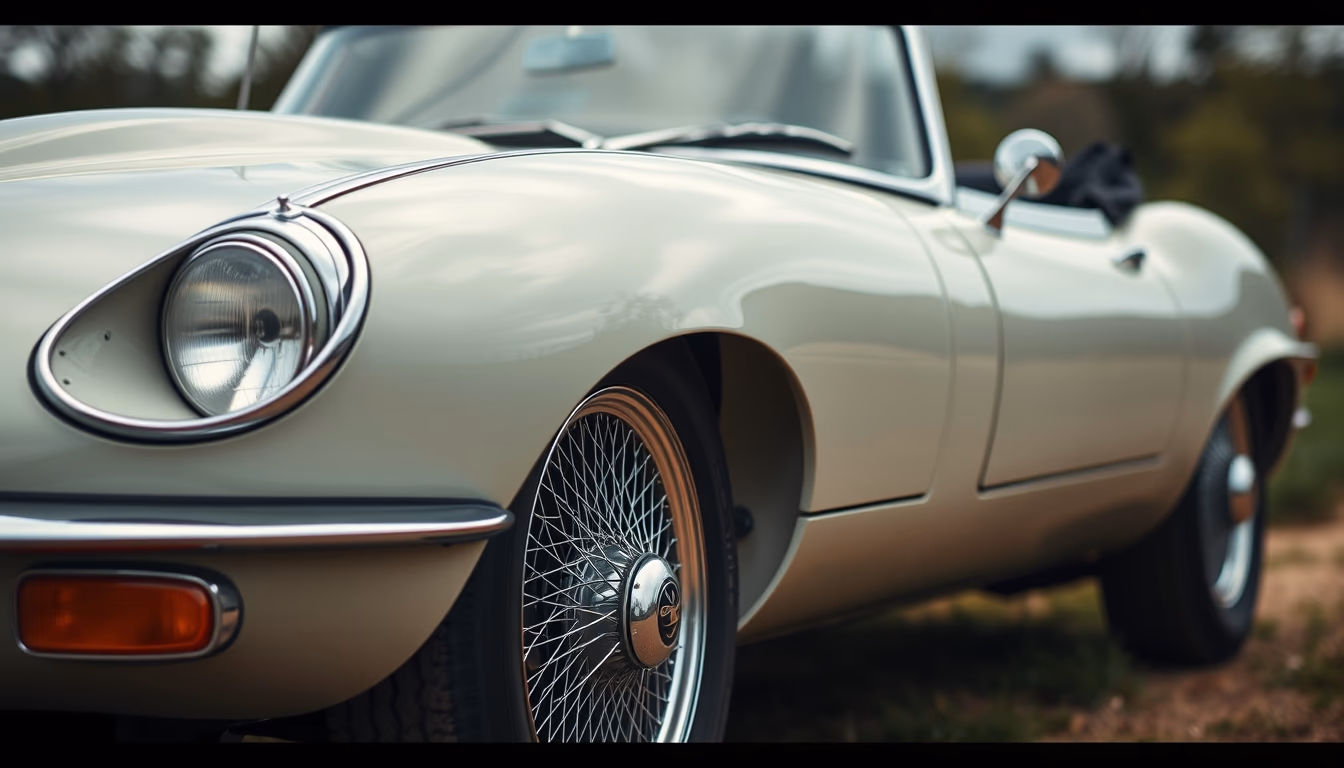 jaguar e-type roadster in editorial style