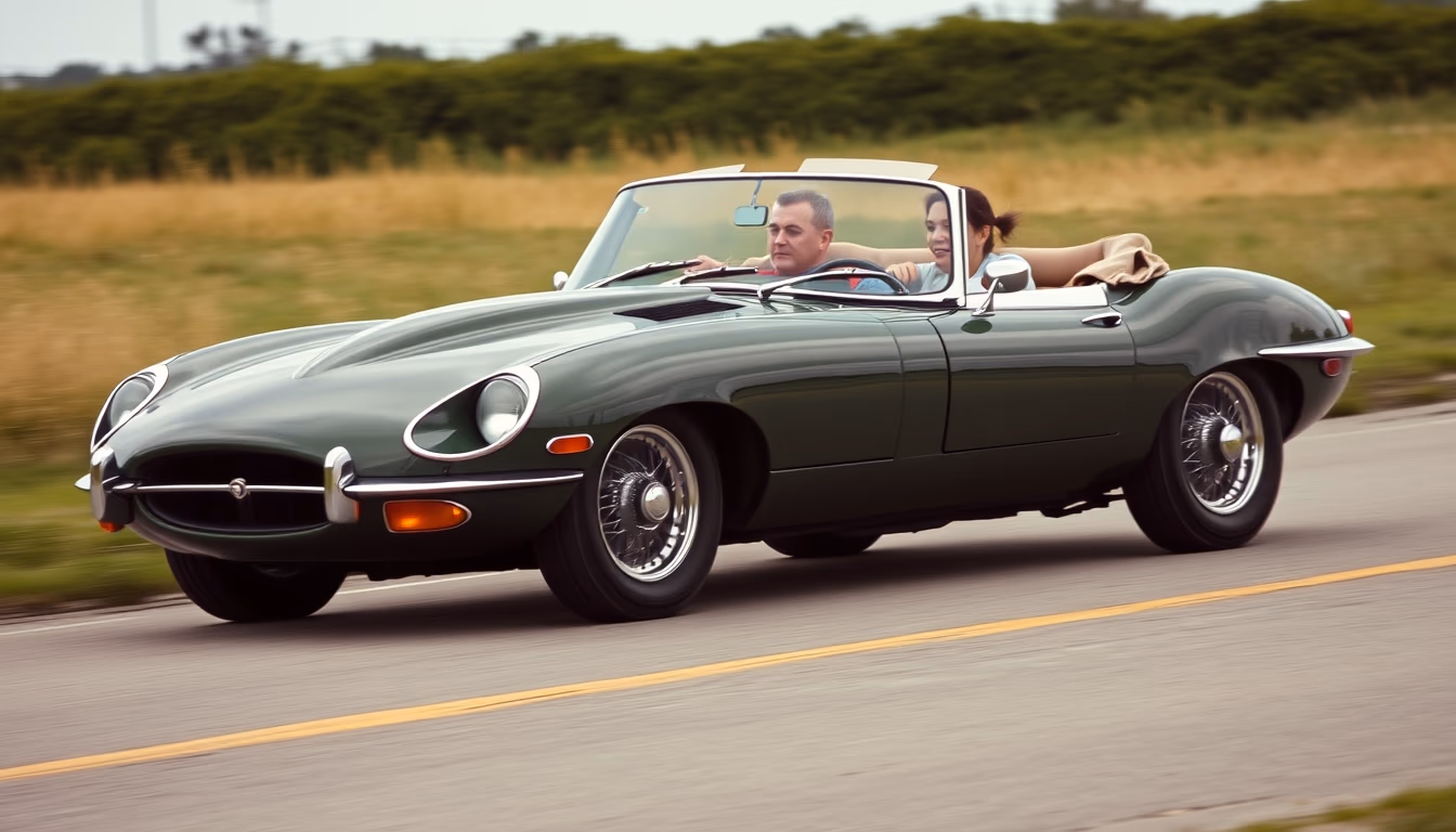 jaguar e-type roadster in editorial style