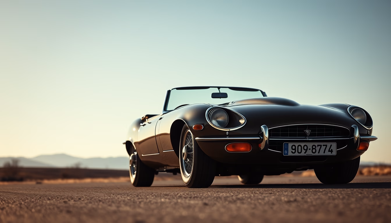 jaguar e-type roadster in editorial style