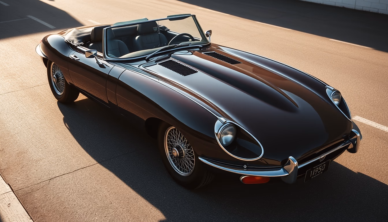 jaguar e-type roadster in editorial style