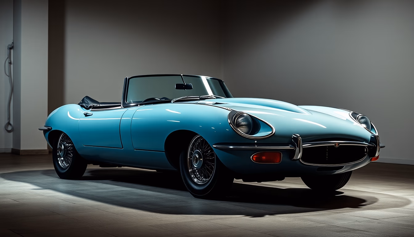 jaguar e-type roadster in editorial style