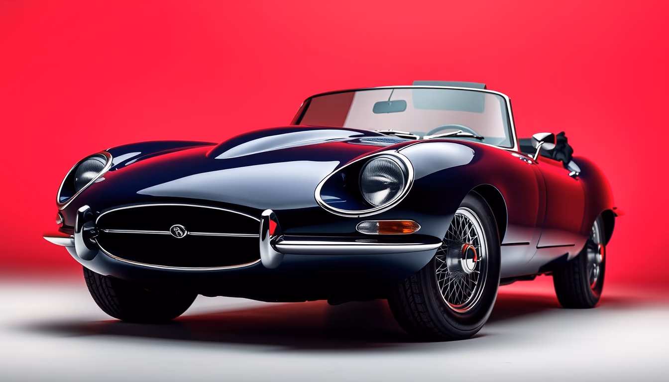 jaguar e-type roadster in editorial style