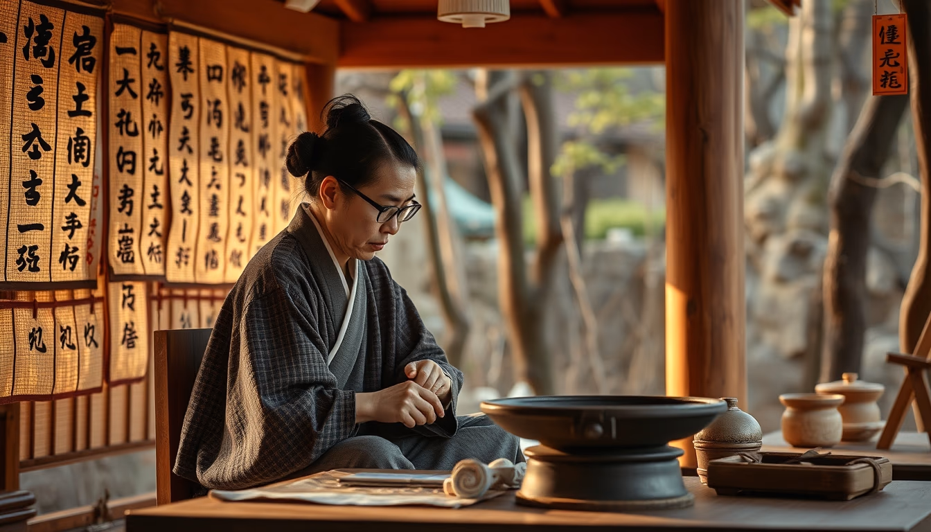 japanese kanji shodo in editorial style