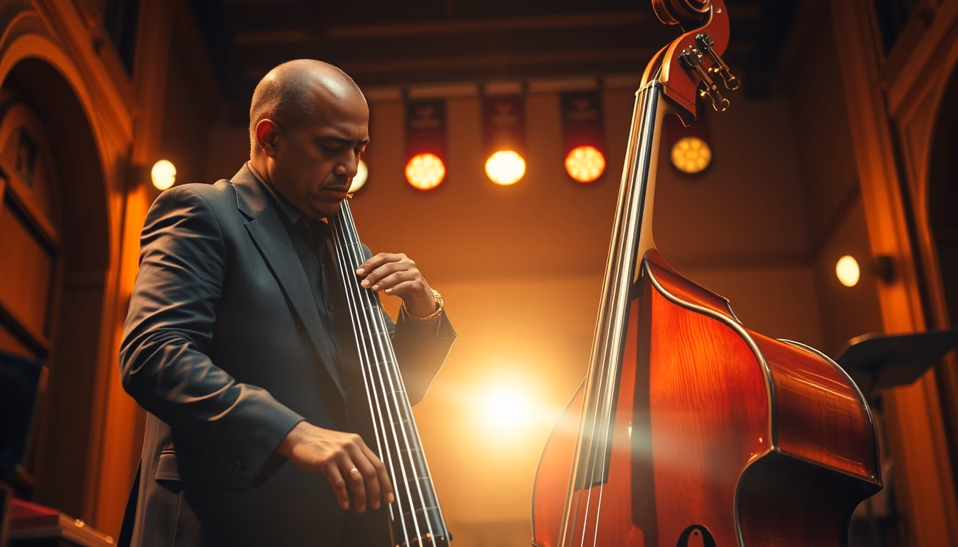 jazz double bass in editorial style