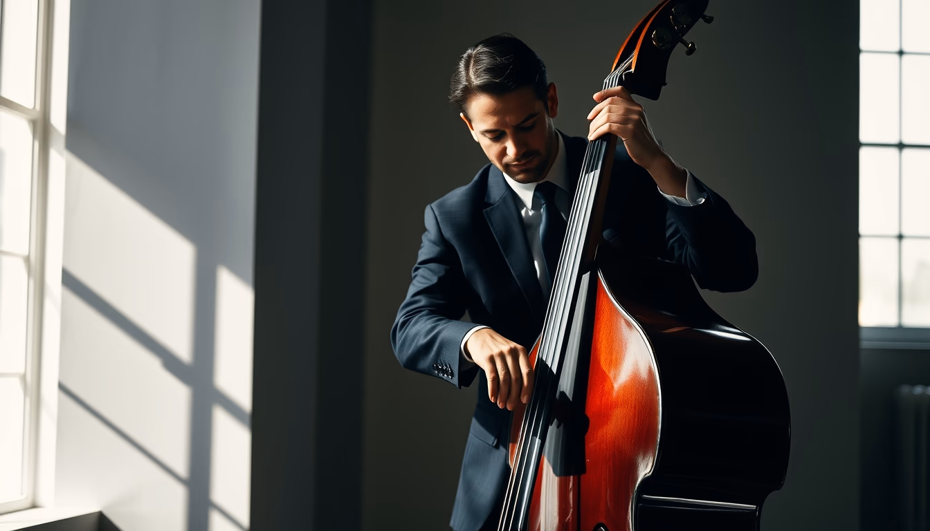 jazz double bass in editorial style