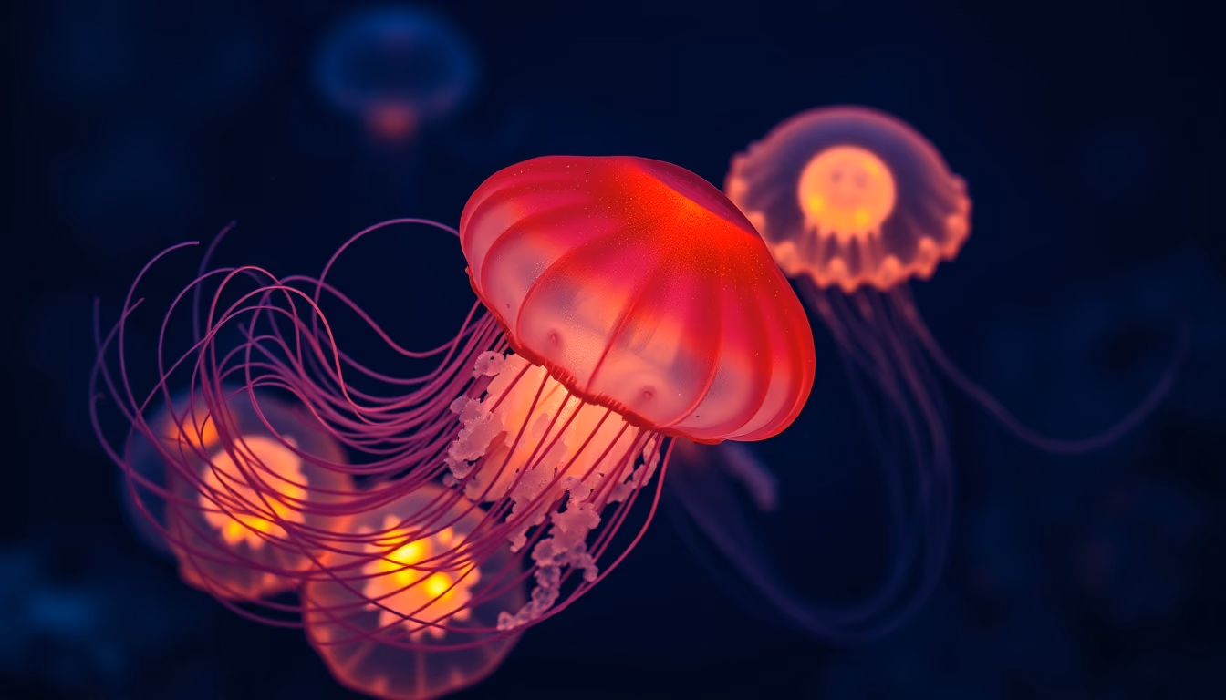 jellyfish glowing in dark in editorial style