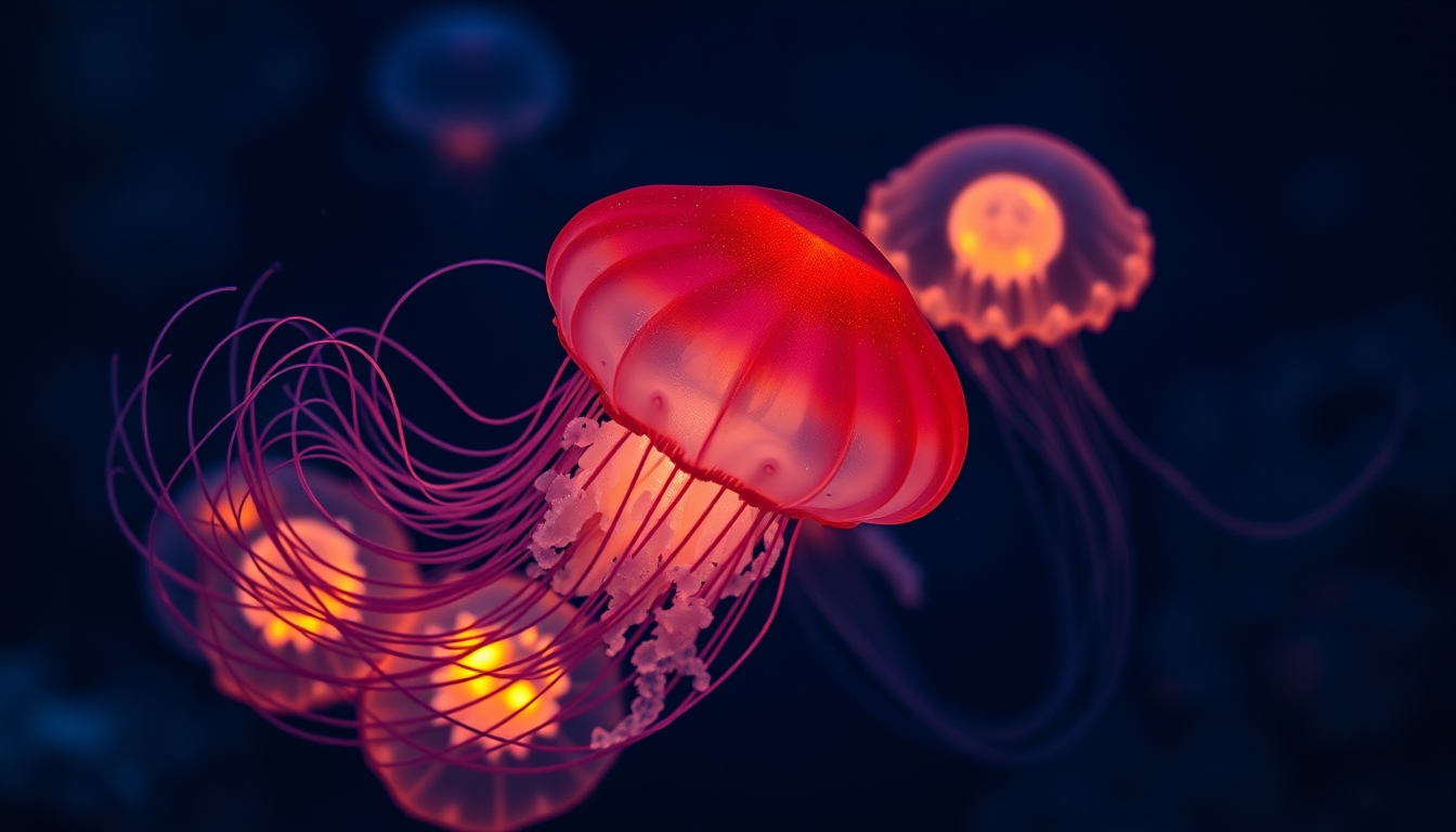 jellyfish glowing in dark in editorial style
