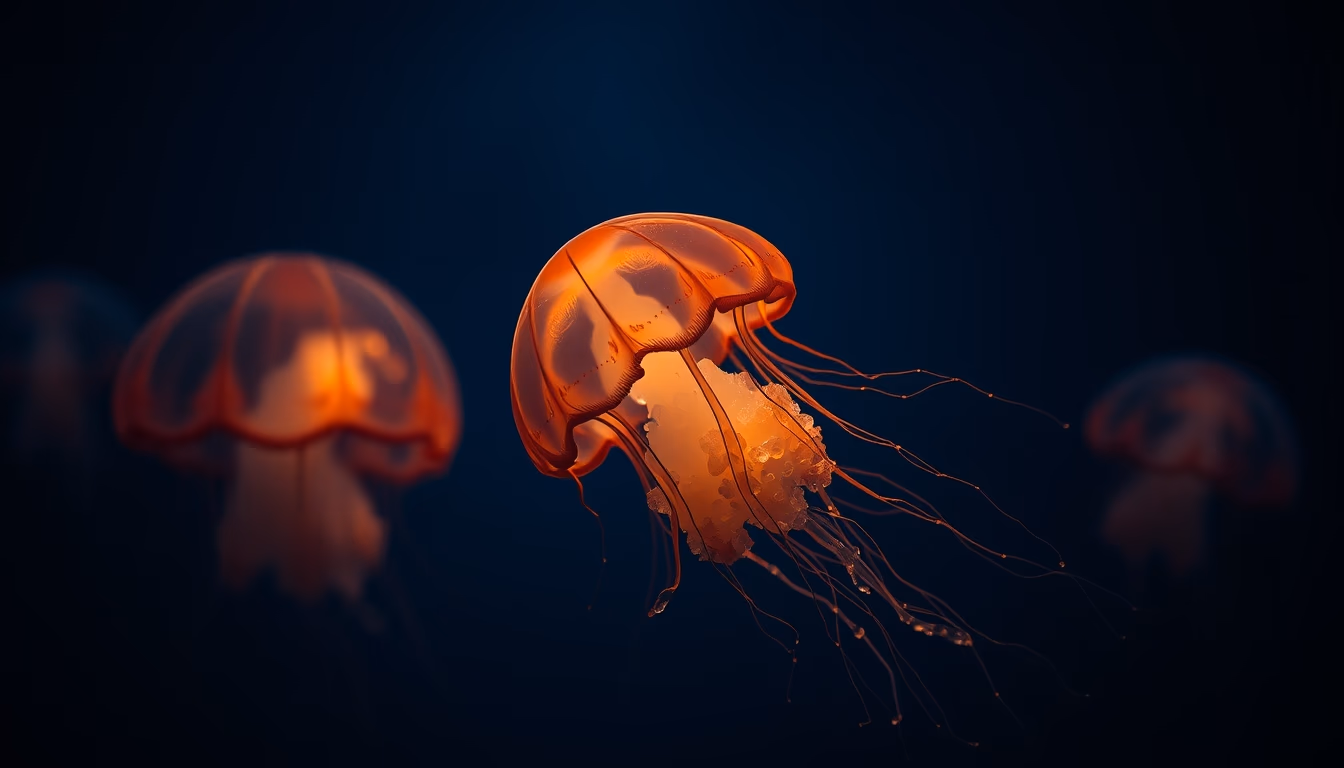 jellyfish glowing in dark in editorial style