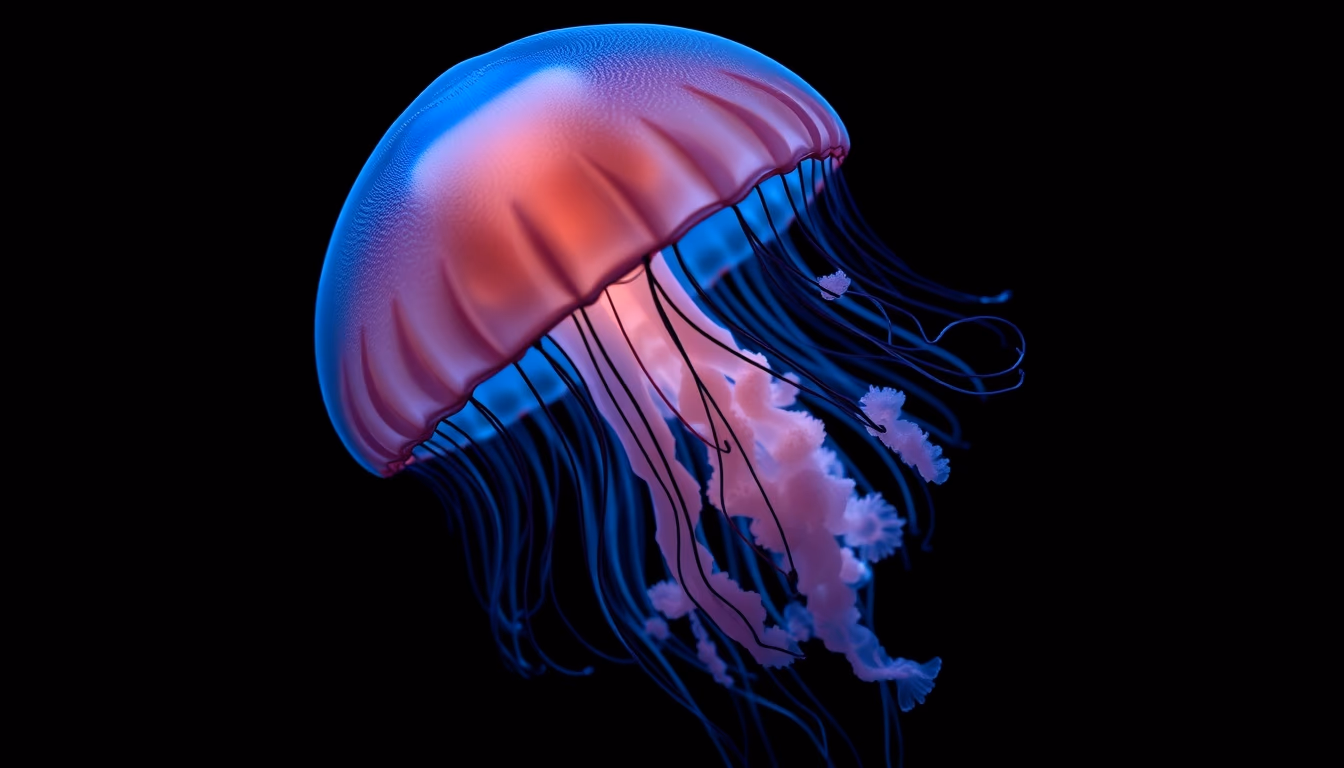 jellyfish glowing in dark in editorial style