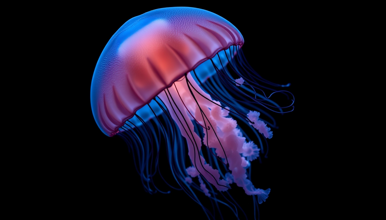 jellyfish glowing in dark in editorial style