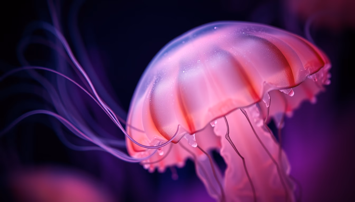jellyfish glowing in dark in editorial style