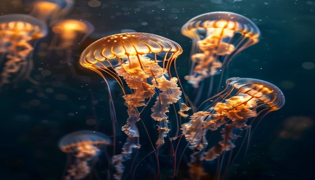 Jellyfish glowing in dark em estilo editorial