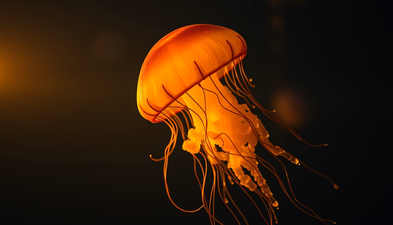 jellyfish translucent dark water in editorial style