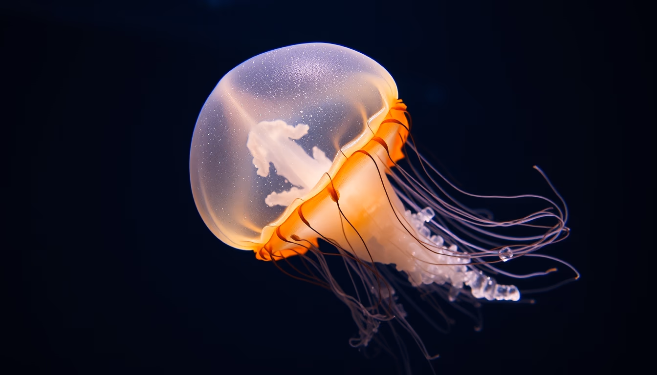 jellyfish translucent dark water in editorial style